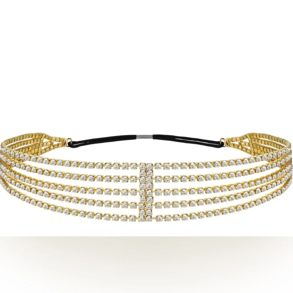 🆕 Multi Layered Adjustable Rhinestone Bridal Headpiece, Gold